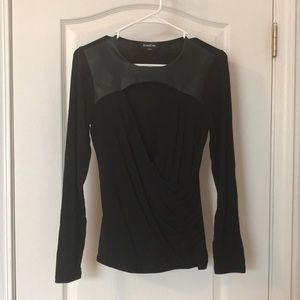 Bebe black top with leather accent
